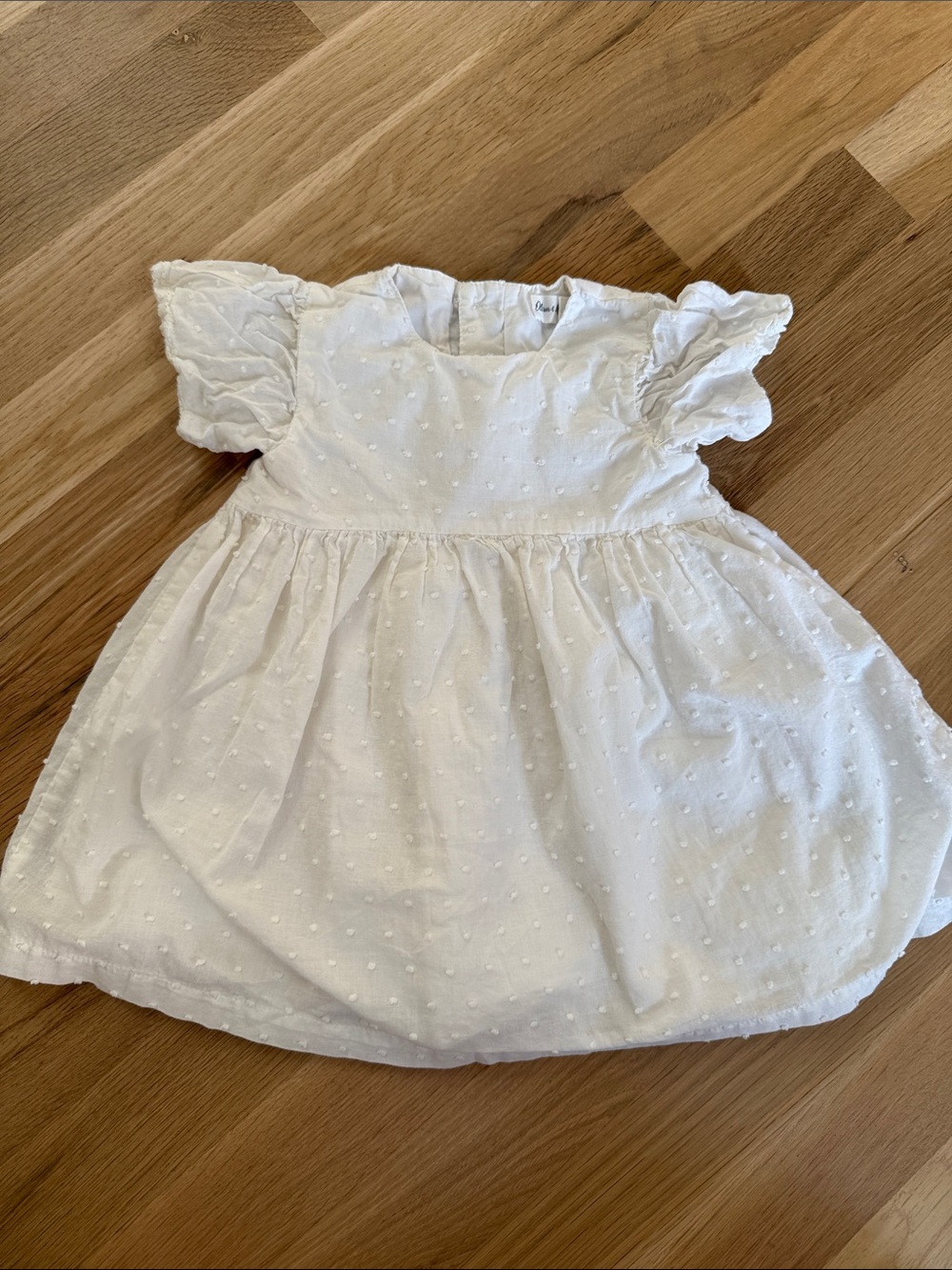 White Dot-Texture Baby Dress with Ruffle Sleeves